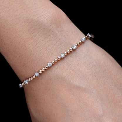 BRĂȚARĂ CU 3 COROANE ȘI DIAMANTE, AUR MASIV DE 14K, 0.60CT