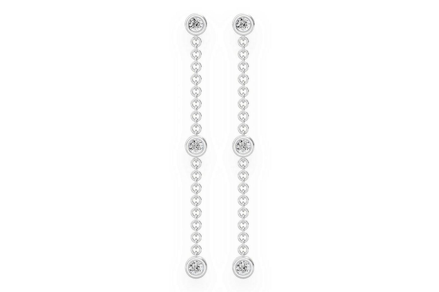 BEZEL SET DANGLING EARRINGS 14K SOLID GOLD 0.33CTW