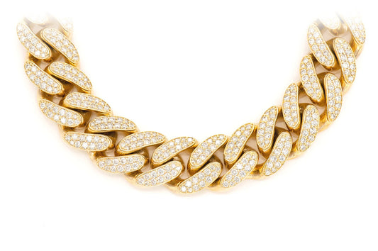 COLIER MIAMI CUBAN LINK CU DIAMANTE 14MM, AUR MASIV DE 14K, 24.00CT