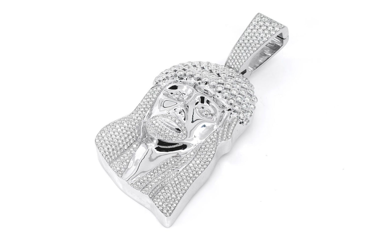 JESUS BEZEL CROWN DIAMOND PENDANT 14K SOLID GOLD 10.50CTW