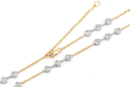 TRIO BEZEL SET DIAMOND NECKLACE CONNECTED 14K SOLID GOLD 3.65CTW