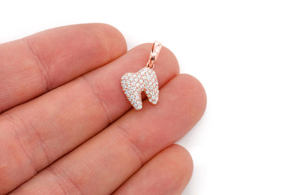 PANDANT DINTE CU DIAMANT ȘI DENTIST, AUR MASIV DE 14K, 0,50 CT