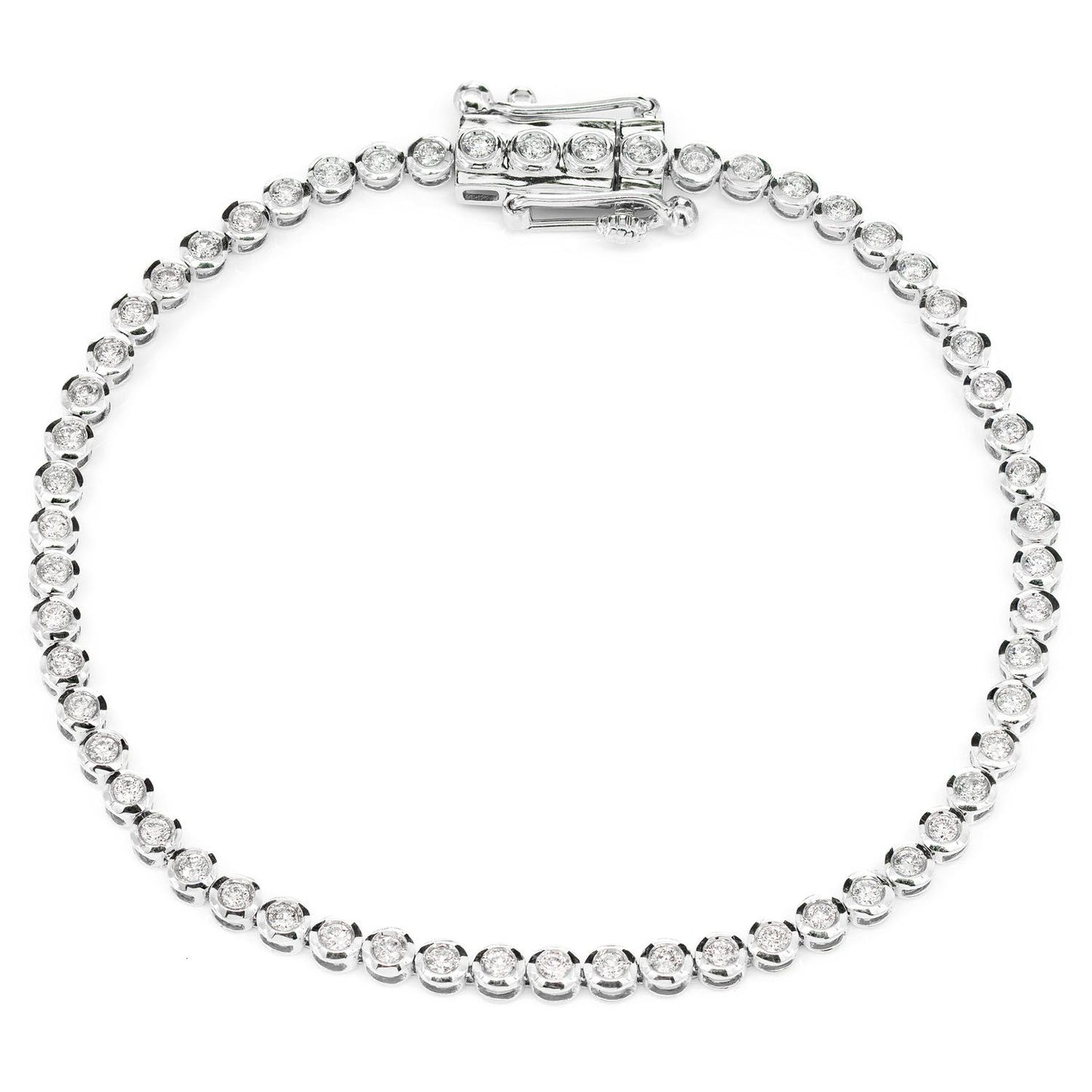 ROUND BEZEL SET DIAMOND LINK BRACELET 14K SOLID GOLD 1.00CTW