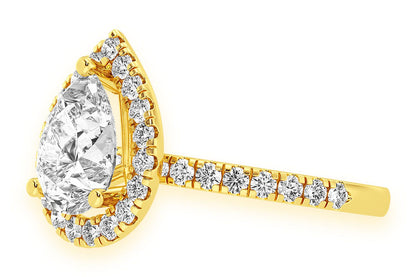THAV - 2.00CT PEAR SOLITAIRE - SCALLOP HALO ONE ROW - DIAMOND ENGAGEMENT RING