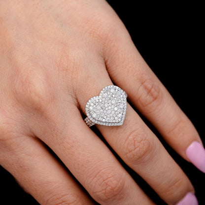 TWO LAYER DIAMOND HEART COCKTAIL RING 14K SOLID GOLD 1.50CTW