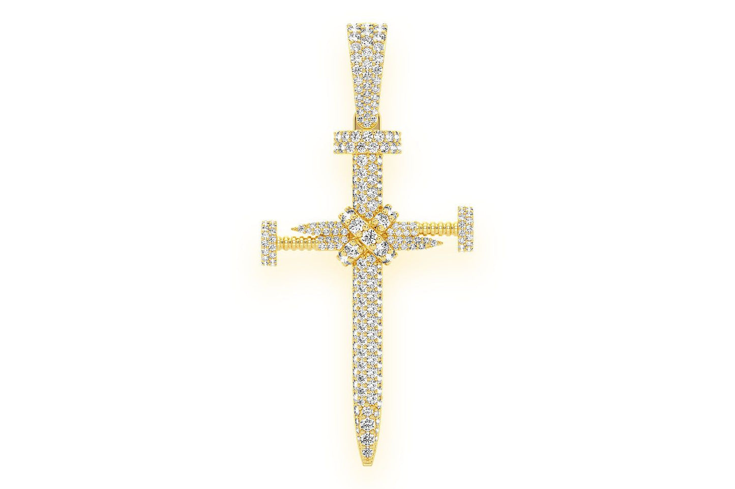 PANDANT CU DIAMANT ȘI CRUCE DE UNGHII, AUR MASIV DE 14K, 2,25 CT