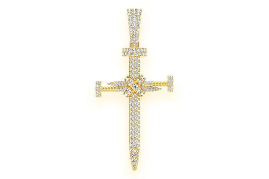 NAIL CROSS DIAMOND PENDANT 14K SOLID GOLD 2.25CTW
