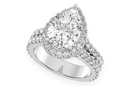 SPHINX - 3.00CT PEAR SOLITAIRE - TWO ROW SPLIT SCALLOP - DIAMOND ENGAGEMENT RING