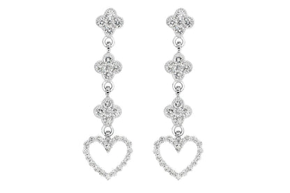 OPEN HEART CLOVER DIAMOND DANGLING EARRINGS 14K SOLID GOLD 1.25CTW