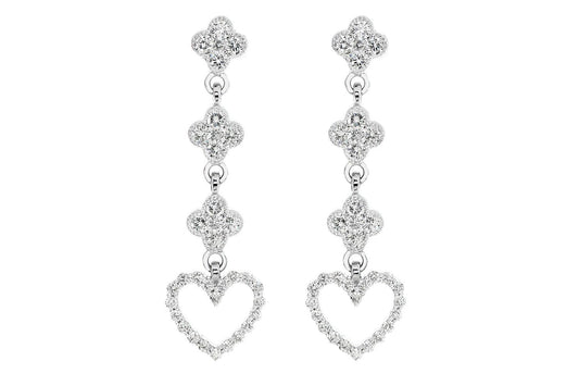 CERCEI LUNG CU INIMĂ DESCHISĂ ȘI TRIFOI, DIAMANT, AUR MASIV DE 14K, 1.25 CT