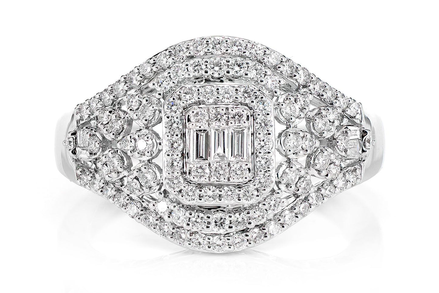 VINTAGE INSPIRED BAGUETTE SQUARE HALO - DIAMOND ENGAGEMENT RING - 0.75CTW