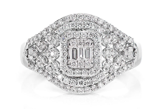 VINTAGE INSPIRED BAGUETTE SQUARE HALO - DIAMOND ENGAGEMENT RING - 0.75CTW