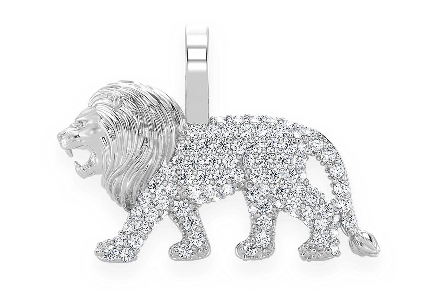 WALKING LION DIAMOND PENDANT 14K SOLID GOLD .30CTW