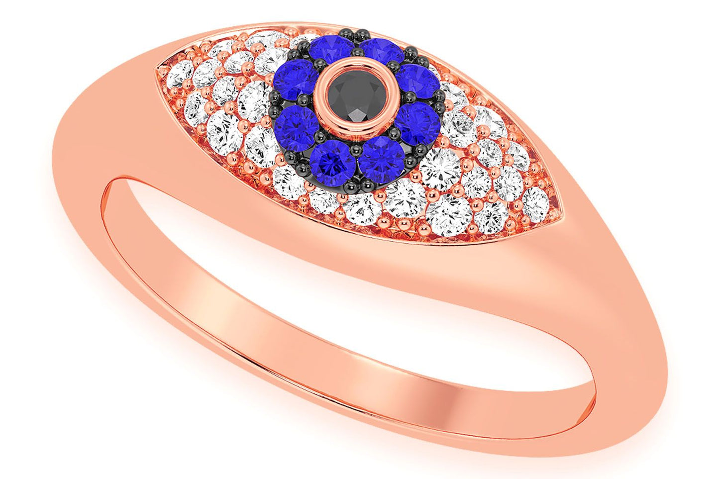 EVIL EYE DIAMOND RING 14K SOLID GOLD 0.30CTW