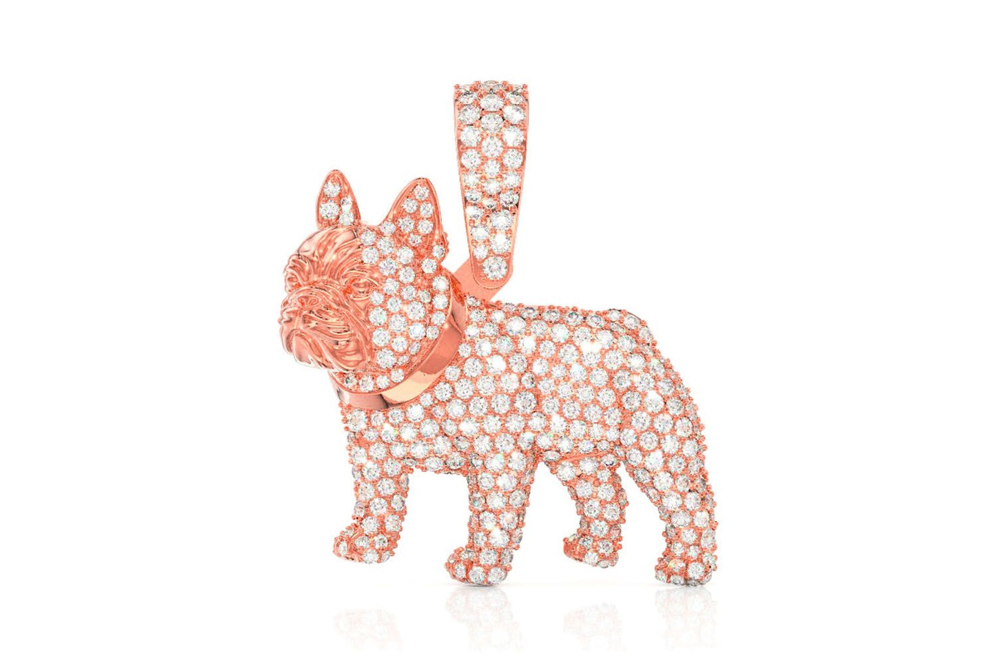 FRENCH BULLDOG DIAMOND PENDANT 14K SOLID GOLD 1.50CTW