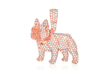 FRENCH BULLDOG DIAMOND PENDANT 14K SOLID GOLD 1.50CTW