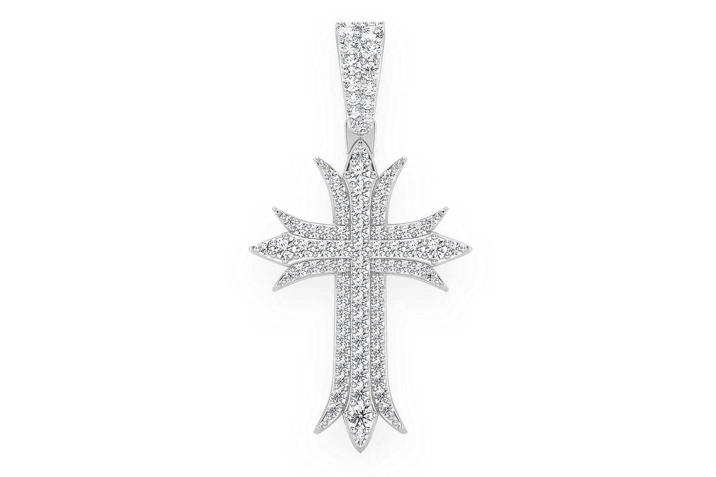 DECO THREE ROW CROSS DIAMOND PENDANT 14K SOLID GOLD 0.65CTW