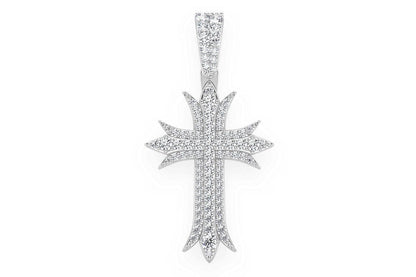 DECO THREE ROW CROSS DIAMOND PENDANT 14K SOLID GOLD 0.65CTW
