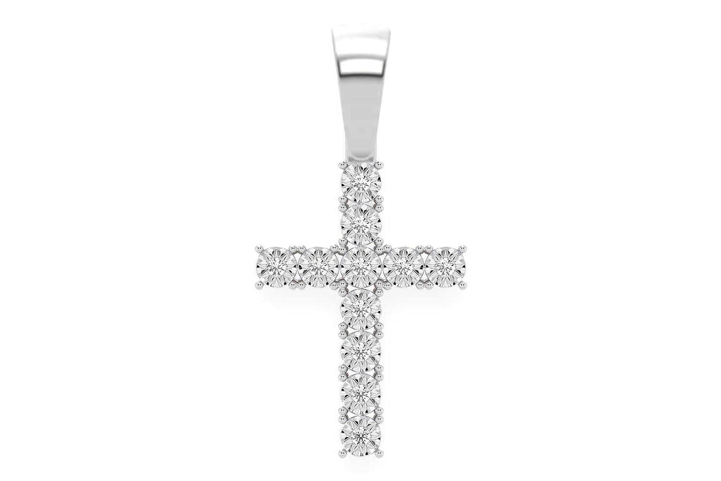 MIRACLE SET CROSS DIAMOND PENDANT 14K SOLID GOLD 0.15CTW