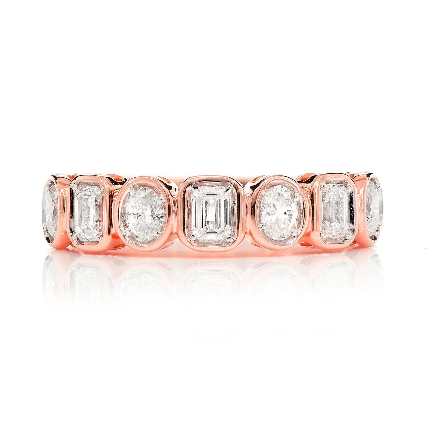 OVAL AND BAGUETTE BEZEL DIAMOND BAND RING 14K SOLID GOLD 0.80CTW