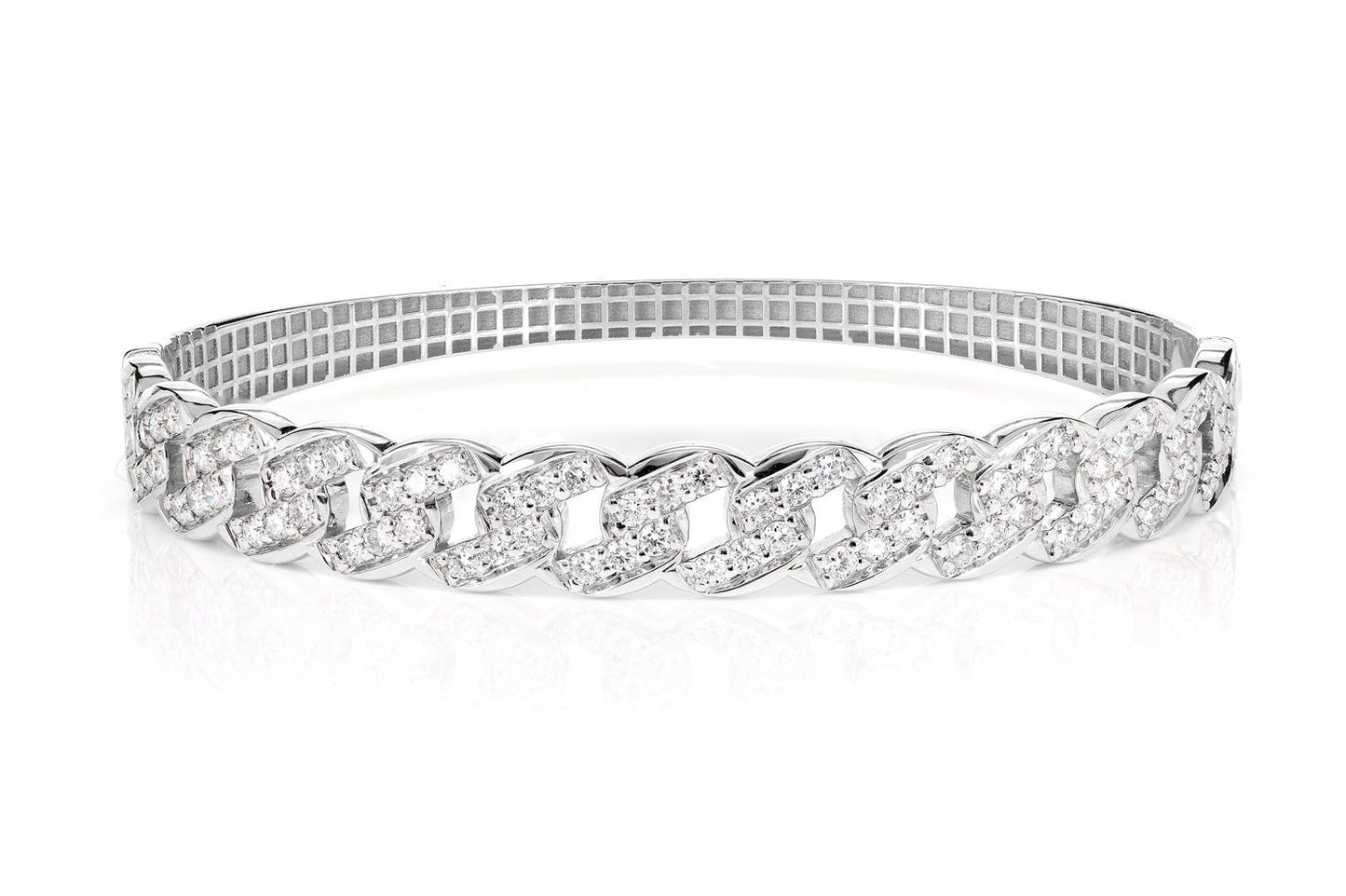 DIAMOND CURB LINK BANGLE BRACELET 14K SOLID GOLD 1.90CTW