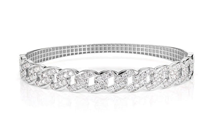 DIAMOND CURB LINK BANGLE BRACELET 14K SOLID GOLD 1.90CTW
