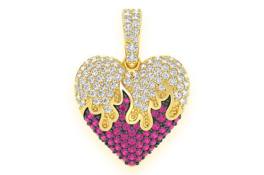 HEART ON FIRE RUBY & DIAMOND PENDANT 14K SOLID GOLD 0.75CTW