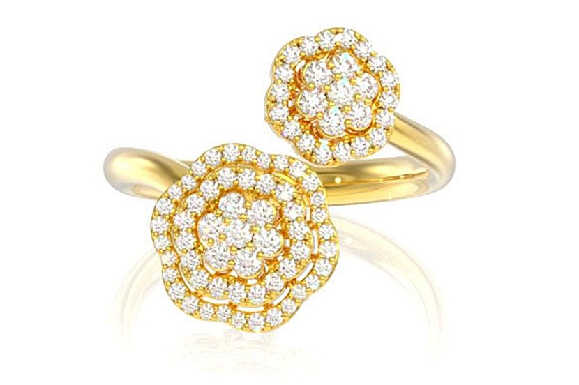 INEL CU DIAMANTE DUBLU HALO FLORAL, AUR MASIV DE 14K, 0.40CT