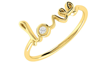 LOVE SCRIPT DIAMOND RING 14K SOLID GOLD 0.03CTW
