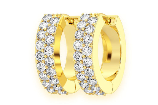 TWO ROW HOOP DIAMOND EARRINGS 14K SOLID GOLD 0.35CTW