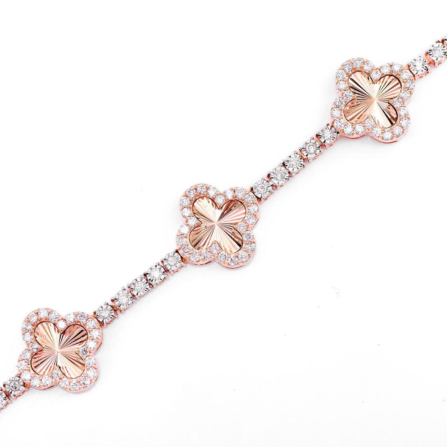 MIRACLE CLOVER LINK DIAMOND TENNIS BRACELET SOLID GOLD 2.00CTW