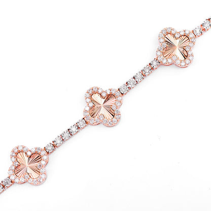 MIRACLE CLOVER LINK DIAMOND TENNIS BRACELET SOLID GOLD 2.00CTW