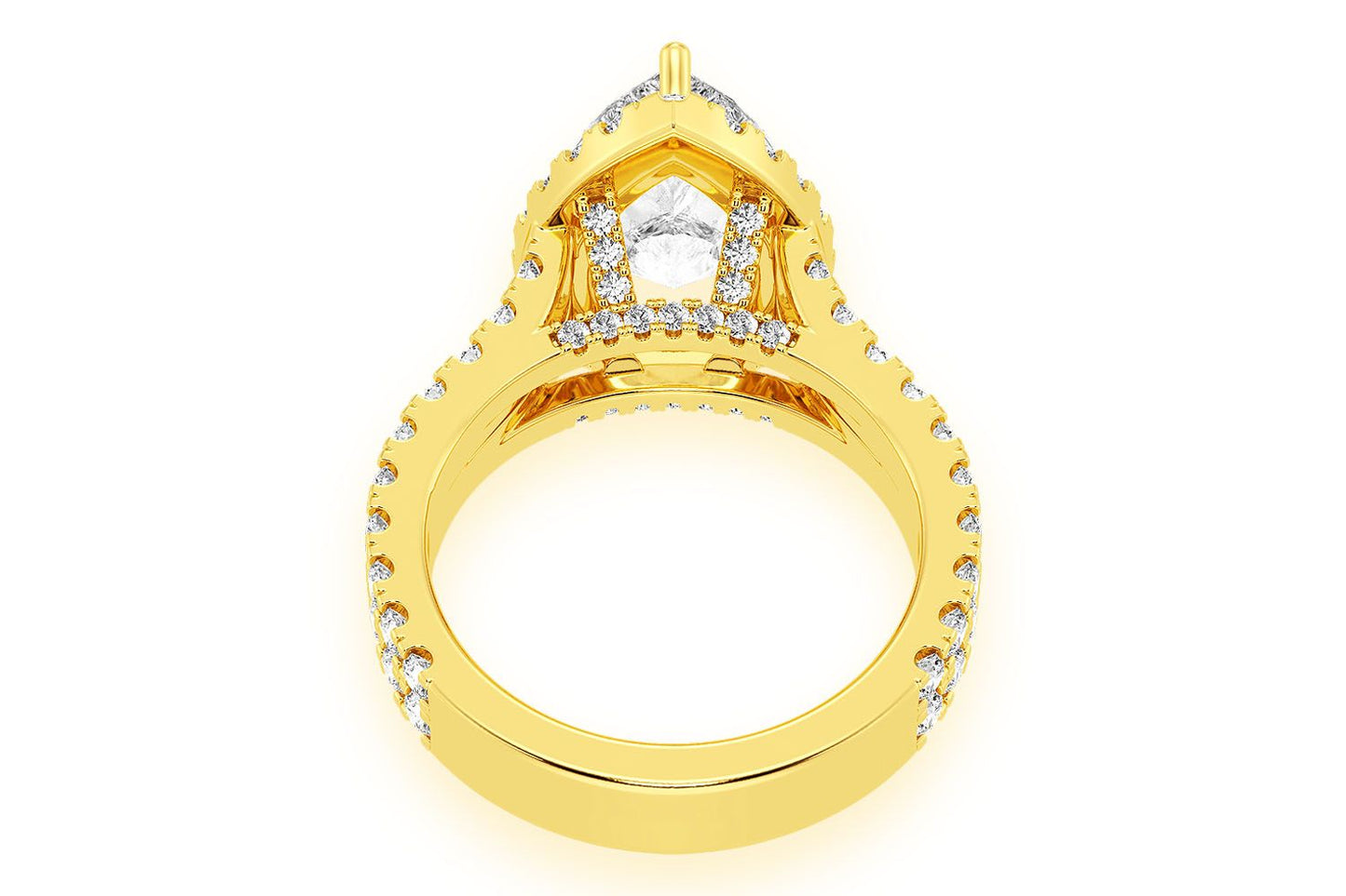 SPHINX - 3.00CT PEAR SOLITAIRE - TWO ROW SPLIT SCALLOP - DIAMOND ENGAGEMENT RING