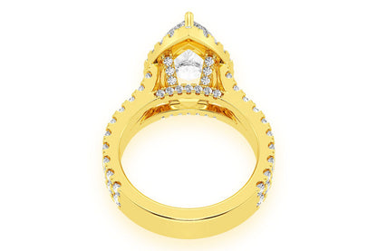SPHINX - 3.00CT PEAR SOLITAIRE - TWO ROW SPLIT SCALLOP - DIAMOND ENGAGEMENT RING