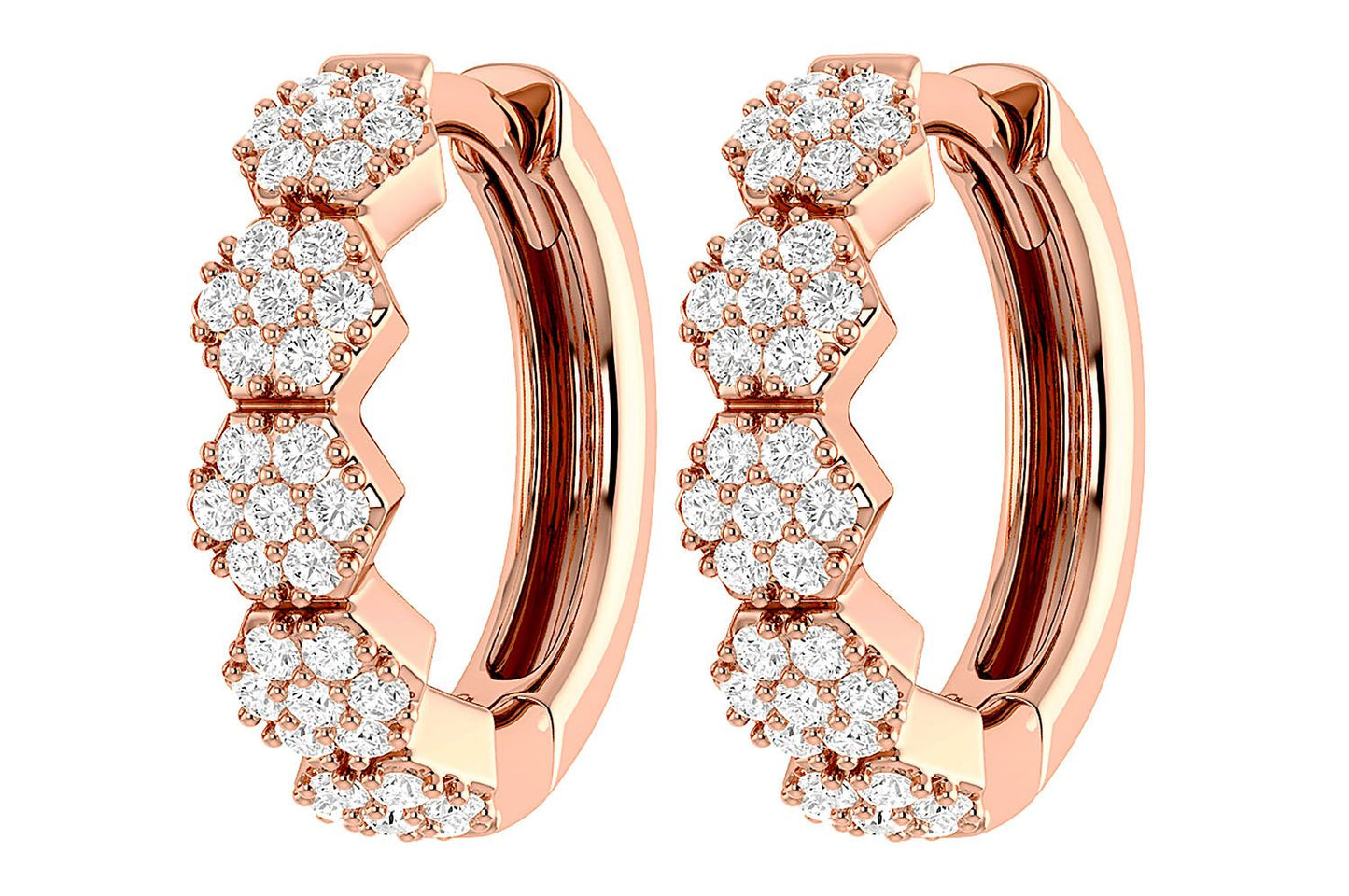 HEXAGON DIAMOND HOOP EARRINGS 14K SOLID GOLD 0.30CTW