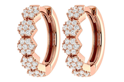 HEXAGON DIAMOND HOOP EARRINGS 14K SOLID GOLD 0.30CTW