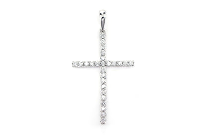 MINIMALIST LONG DIAMOND CROSS PENDANT 14K SOLID GOLD 0.33CTW