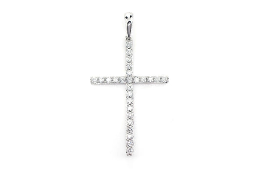 MINIMALIST LONG DIAMOND CROSS PENDANT 14K SOLID GOLD 0.33CTW