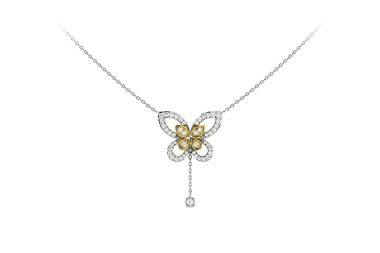 BUTTERFLY DIAMOND PENDANT ATTACHED NECKLACE 14K SOLID GOLD 0.40CTW