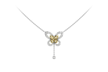 BUTTERFLY DIAMOND PENDANT ATTACHED NECKLACE 14K SOLID GOLD 0.40CTW