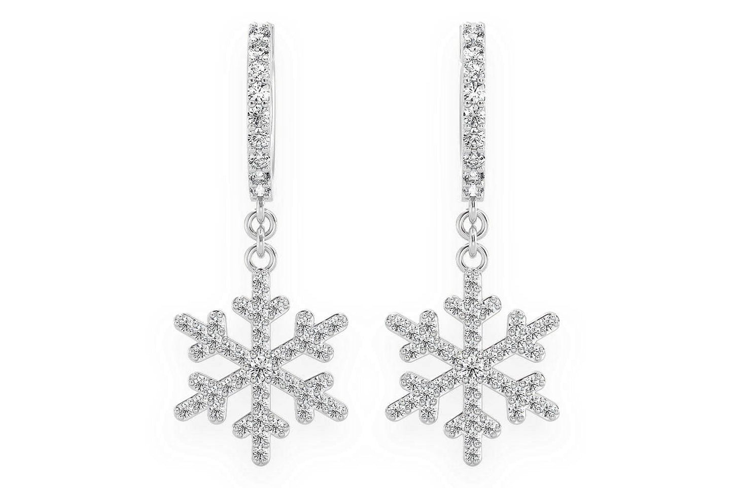 CERCEI RONȚI CU DIAMANTE, FORMĂ FULG DE ZĂPADĂ, AUR MASIV DE 14K, 0.50CT
