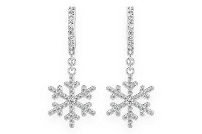 CERCEI RONȚI CU DIAMANTE, FORMĂ FULG DE ZĂPADĂ, AUR MASIV DE 14K, 0.50CT
