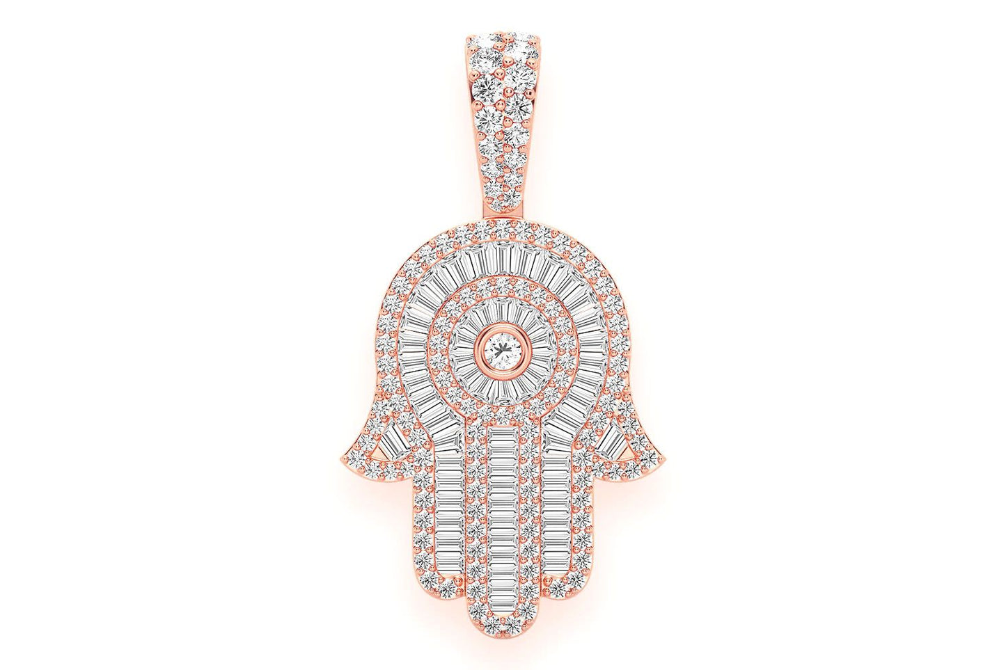 PANDANTIV CU DIAMANT HAMSA, AUR MASIV DE 14K, 2.10CTW