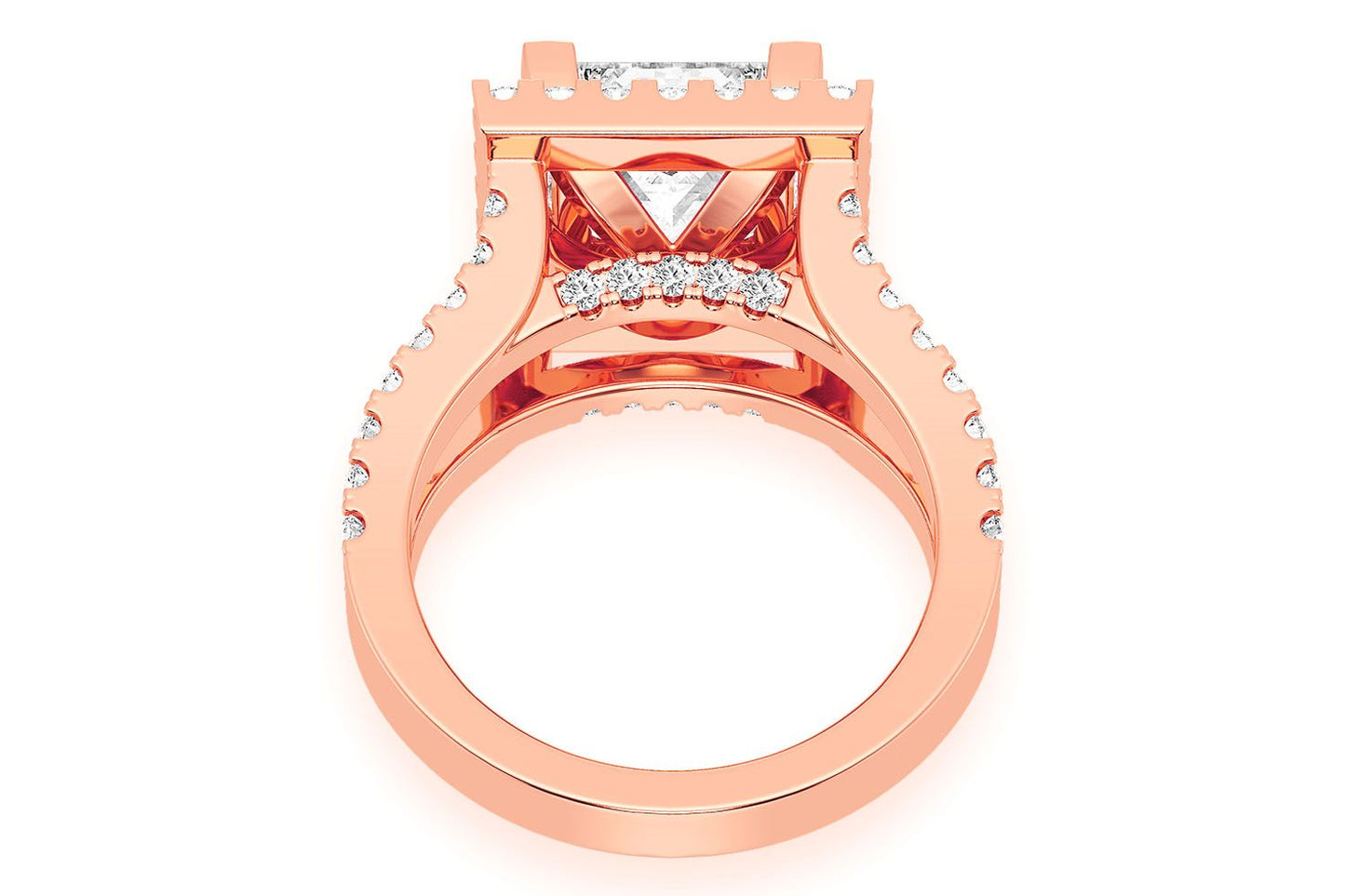 3.00CT PRINCESS SOLITAIRE - TWO ROW SPLIT - DIAMOND ENGAGEMENT RING