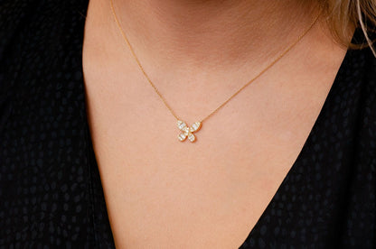BUTTERFLY BAGUETTE DIAMOND NECKLACE CONNECTED 14K SOLID GOLD 0.33CTW