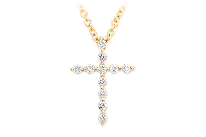 CROSS DIAMOND PENDANT NECKLACE ATTACHED 14K SOLID GOLD .15CTW