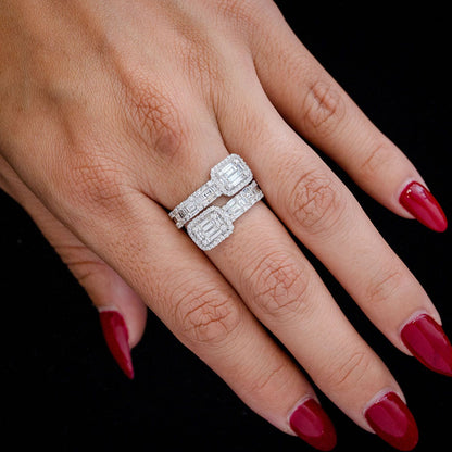 BORDER BAGUETTE BYPASS DIAMOND RING 14K SOLID GOLD 1.65CTW