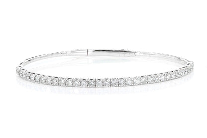 5PT PRONG SET DIAMOND TENNIS BRACELET FLEX BANGLE 2.00CTW 14K SOLID GOLD