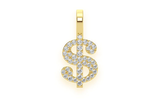 DOLLAR SIGN DIAMOND PENDANT 14K SOLID GOLD 0.20CTW