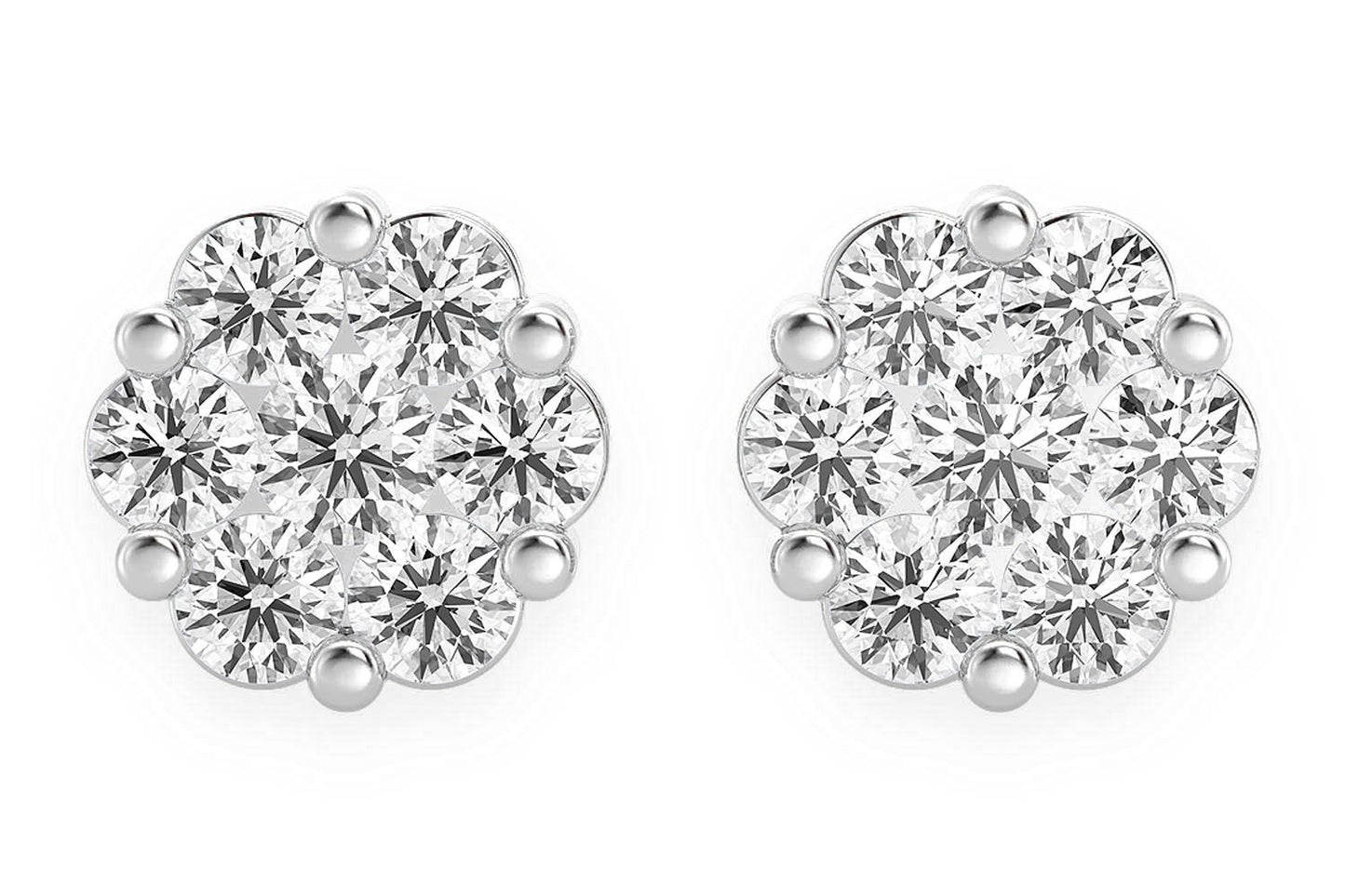 2.00CTW FLOWER STUD DIAMOND EARRINGS 14K SOLID GOLD